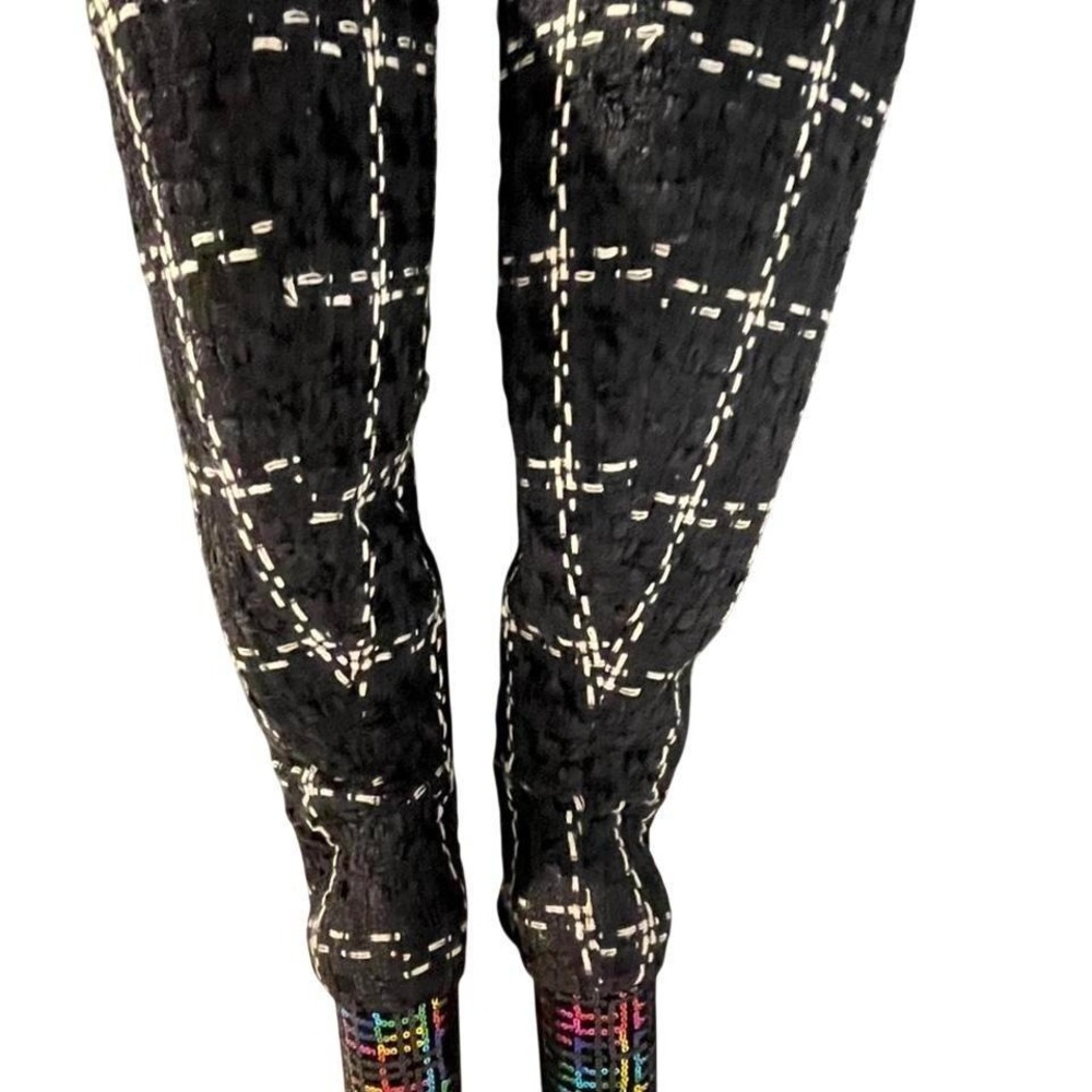 Black knee-high Harmoni tweed boots size 11M chunky sequined heels. Rare size - Picture 3 of 8